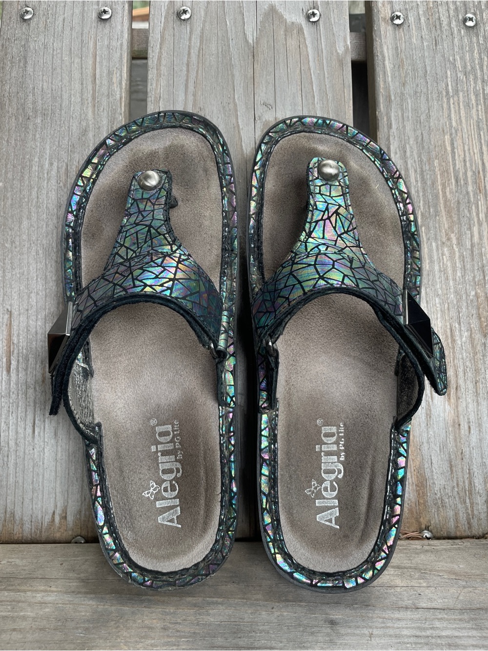 Alegria Iridescent Mosaic Thong Sandals - Shimmering Black